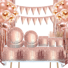 Pink Rose Golden Party Decorations Disposable Tableware Set
