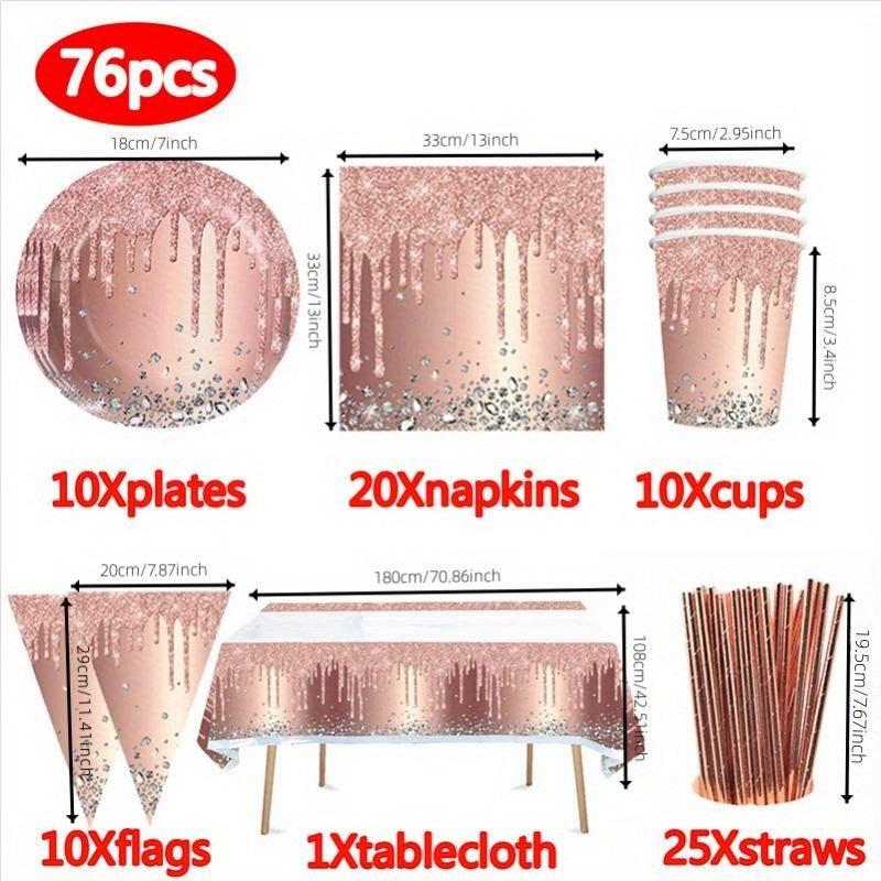 Pink Rose Golden Party Decorations Disposable Tableware Set