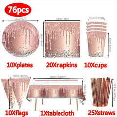 Pink Rose Golden Party Decorations Disposable Tableware Set