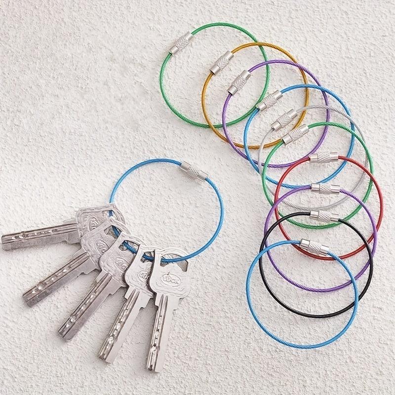 10pcs Stainless Steel Cable Keychain Circle Locking Key