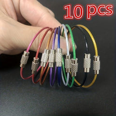 10pcs Stainless Steel Cable Keychain Circle Locking Key