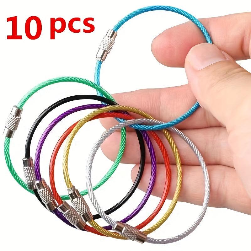 10pcs Stainless Steel Cable Keychain Circle Locking Key