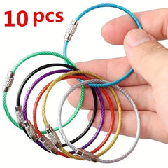 10pcs Stainless Steel Cable Keychain Circle Locking Key
