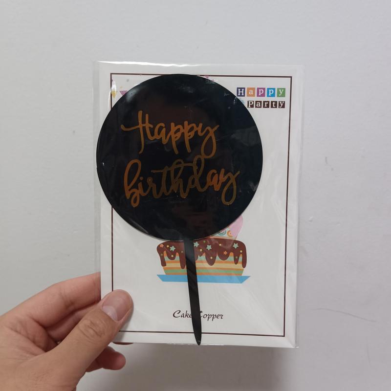 Bronzing Acrylic Happy Birthday Cake Insert Card Decoration