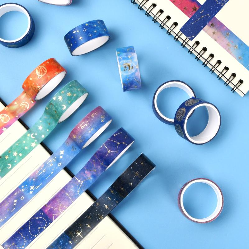 12 Rolls Starry Sky Washi Tape Masking Tape Golden Paper Tape