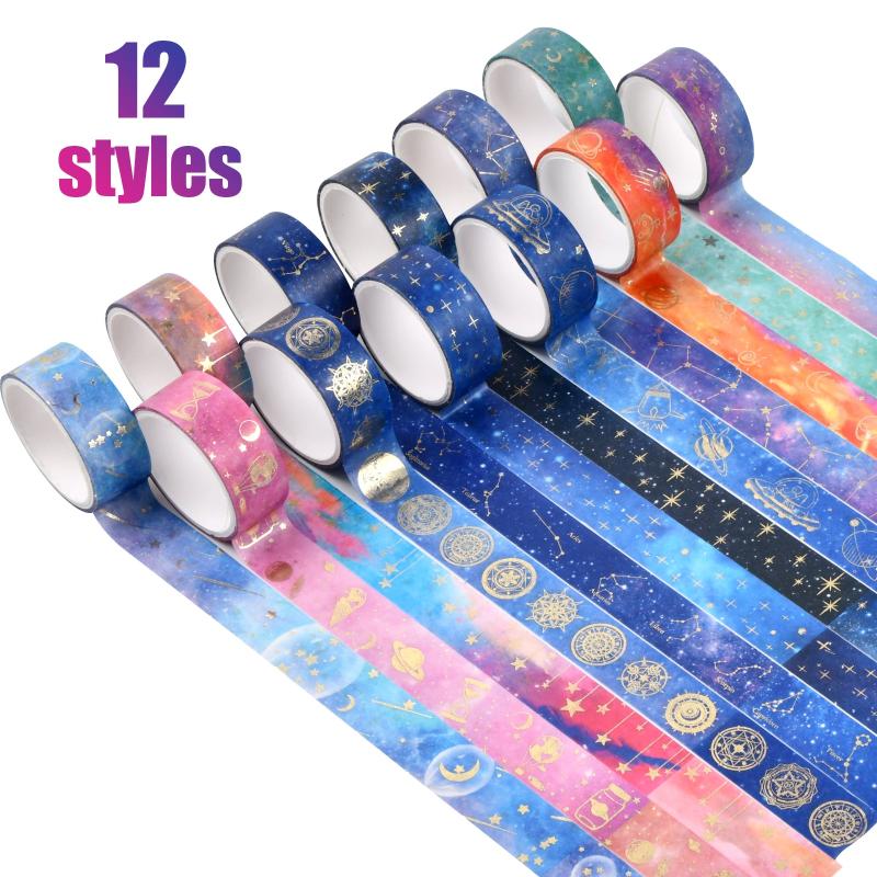 12 Rolls Starry Sky Washi Tape Masking Tape Golden Paper Tape