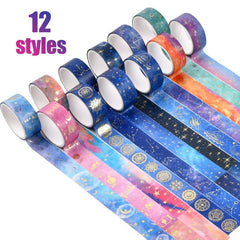 12 Rolls Starry Sky Washi Tape Masking Tape Golden Paper Tape