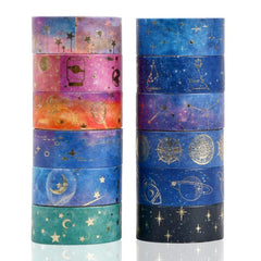 12 Rolls Starry Sky Washi Tape Masking Tape Golden Paper Tape