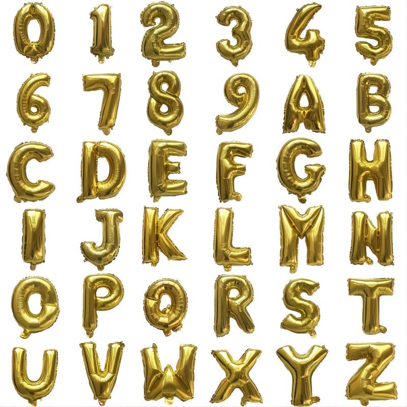 16th Birthday Number Balloons - Gold Letters Aluminum Film Decor
