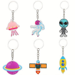 PVC Space Astronaut Keychain Alien Spaceship Cartoon Keyring Packs