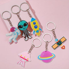 PVC Space Astronaut Keychain Alien Spaceship Cartoon Keyring Packs