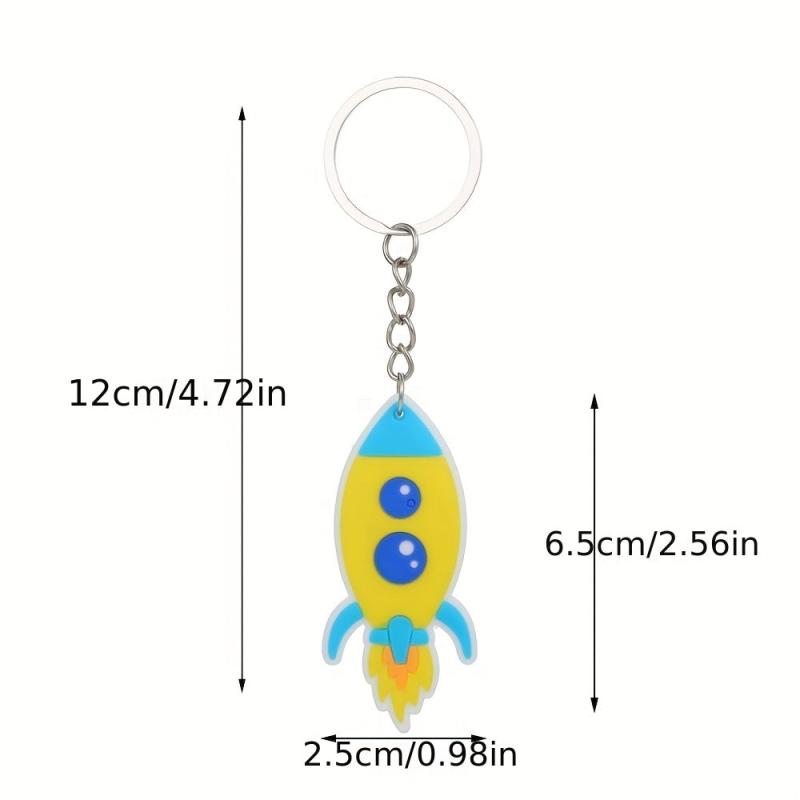 PVC Space Astronaut Keychain Alien Spaceship Cartoon Keyring Packs