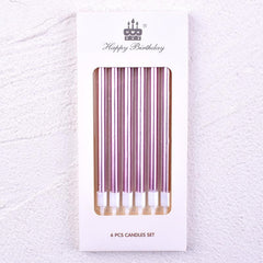 6Pcs Metallic Birthday Cake Candles 14cm Long Thin Cake Decorations