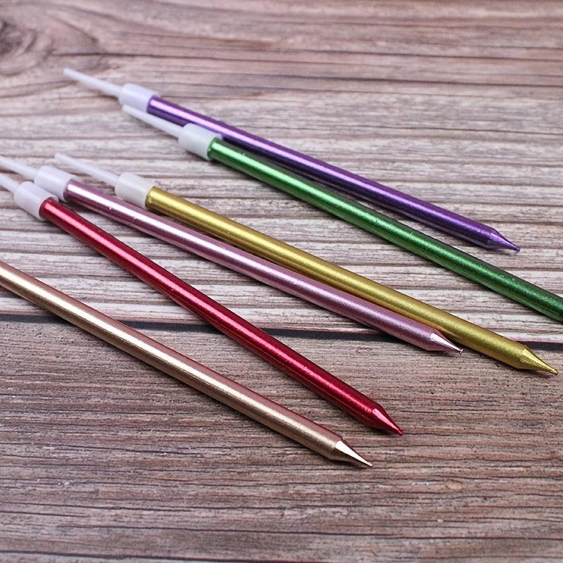 6Pcs Metallic Birthday Cake Candles 14cm Long Thin Cake Decorations