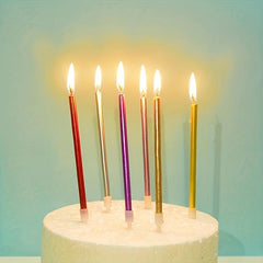 6Pcs Metallic Birthday Cake Candles 14cm Long Thin Cake Decorations