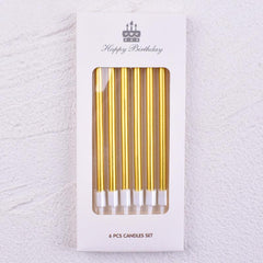 6Pcs Metallic Birthday Cake Candles 14cm Long Thin Cake Decorations
