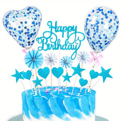 17pcs Birthday Cake Decoration Inserts And Balloons Cake Decor Supplies