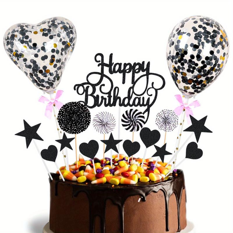 17pcs Birthday Cake Decoration Inserts And Balloons Cake Decor Supplies