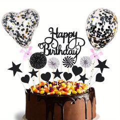 17pcs Birthday Cake Decoration Inserts And Balloons Cake Decor Supplies