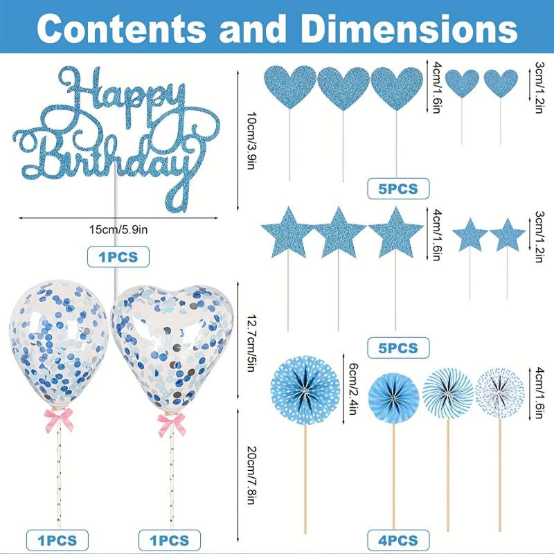 17pcs Birthday Cake Decoration Inserts And Balloons Cake Decor Supplies