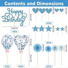 17pcs Birthday Cake Decoration Inserts And Balloons Cake Decor Supplies