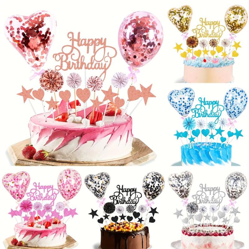 17pcs Birthday Cake Decoration Inserts And Balloons Cake Decor Supplies