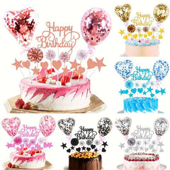 17pcs Birthday Cake Decoration Inserts And Balloons Cake Decor Supplies