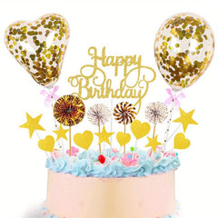 17pcs Birthday Cake Decoration Inserts And Balloons Cake Decor Supplies