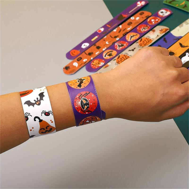 12pcs Halloween Slap Bracelet Skeleton Wrist Pop Circle