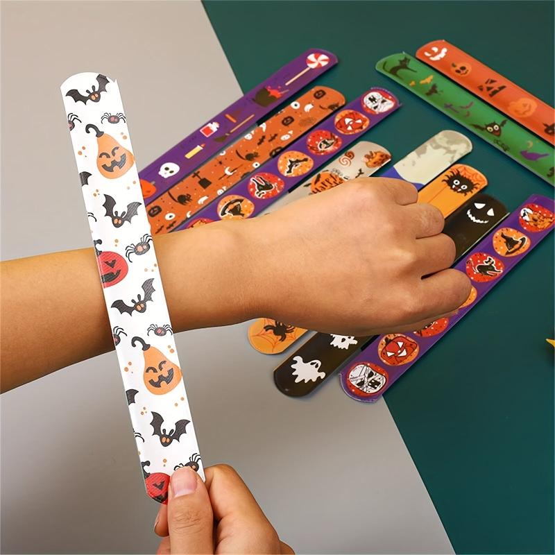 12pcs Halloween Slap Bracelet Skeleton Wrist Pop Circle