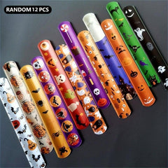 12pcs Halloween Slap Bracelet Skeleton Wrist Pop Circle