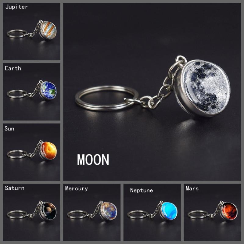 Solar System Planets Keychain Double Sided Glass Ball Astronomy Gift