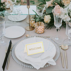 50 Small Place Cards with Golden Foil Border for Table Arrangement