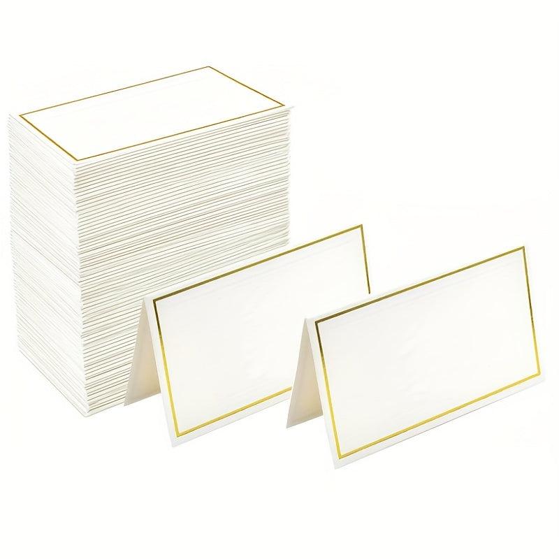 50 Small Place Cards with Golden Foil Border for Table Arrangement