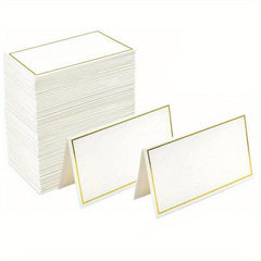 50 Small Place Cards with Golden Foil Border for Table Arrangement