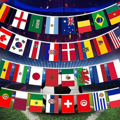 32 National Flags World Theme Party Decor Double sided Fabric Flags