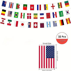 32 National Flags World Theme Party Decor Double sided Fabric Flags