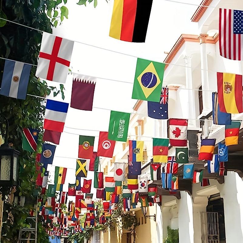 32 National Flags World Theme Party Decor Double sided Fabric Flags