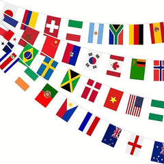 32 National Flags World Theme Party Decor Double sided Fabric Flags