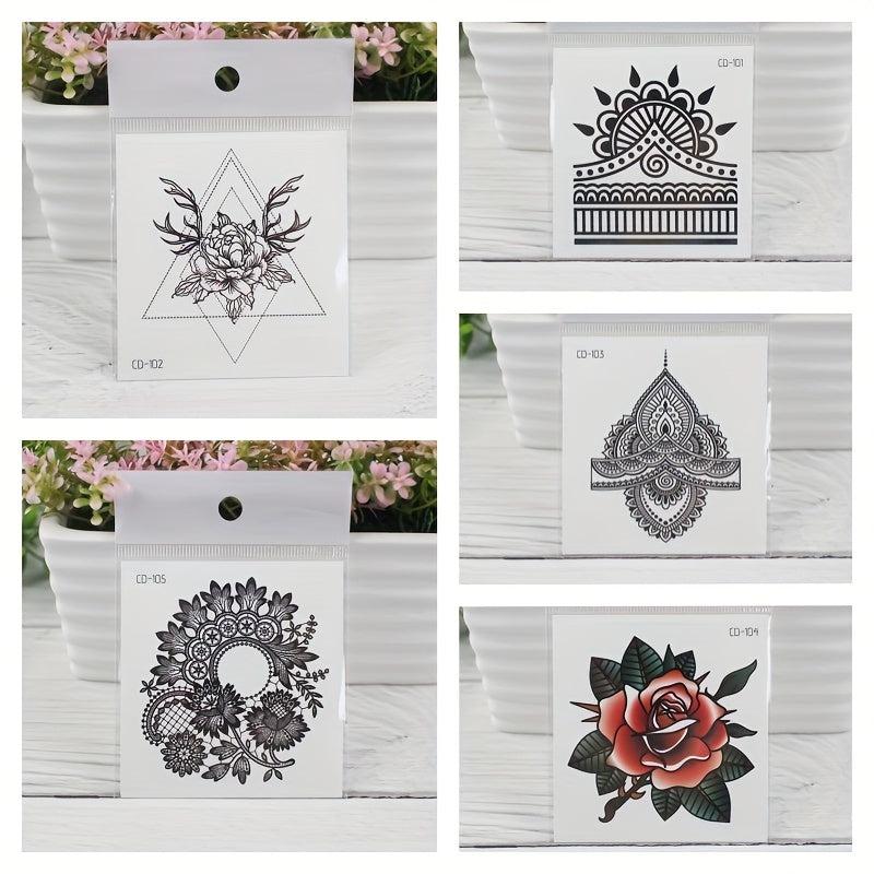 Vintage Exotic Flower Tattoo Sticker - Fashionable Design