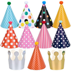 11pcs Cone Party Hats Pom Poms Paper Party Hats Cake Birthday Party Decor