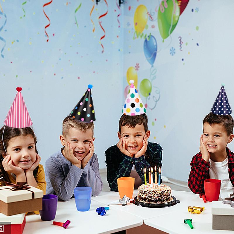 11pcs Cone Party Hats Pom Poms Paper Party Hats Cake Birthday Party Decor