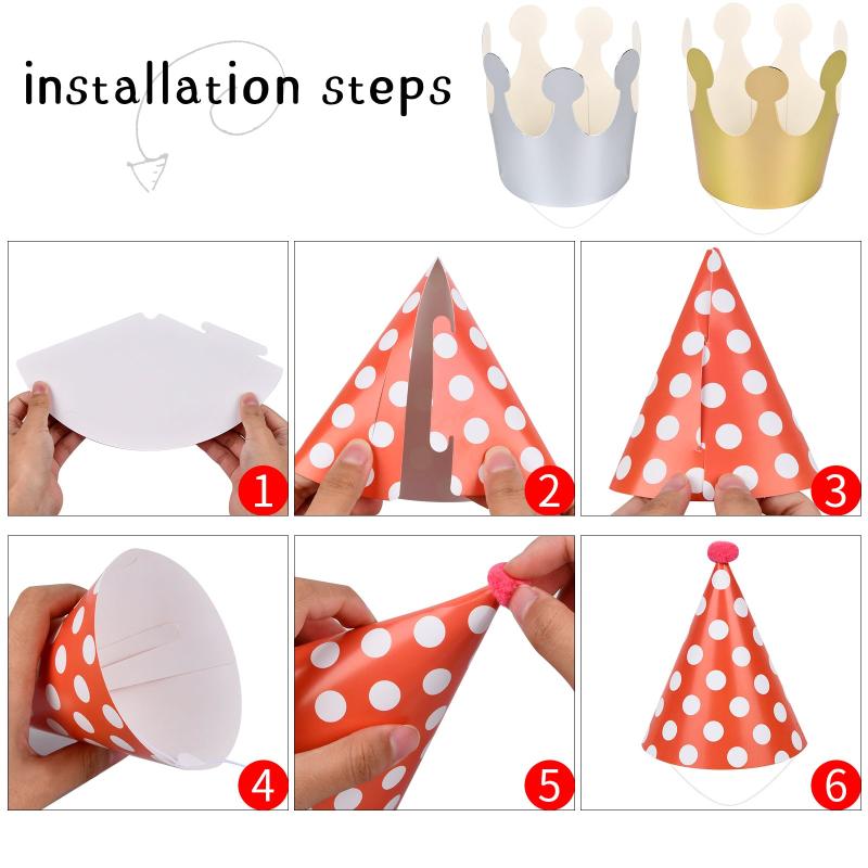 11pcs Cone Party Hats Pom Poms Paper Party Hats Cake Birthday Party Decor