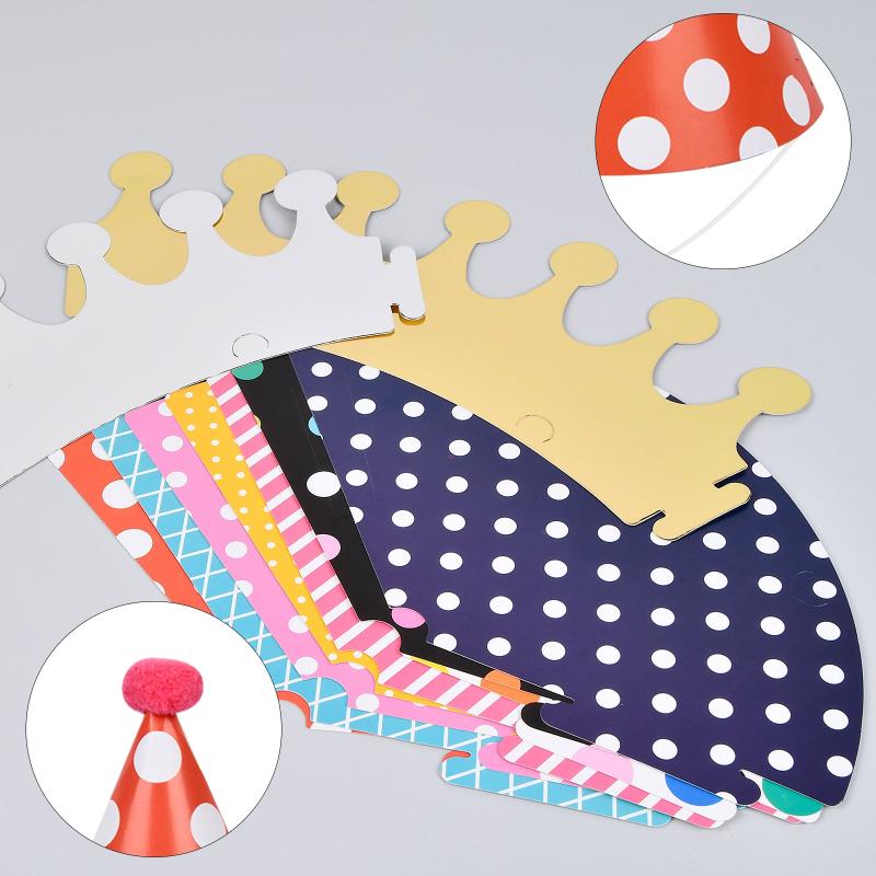 11pcs Cone Party Hats Pom Poms Paper Party Hats Cake Birthday Party Decor