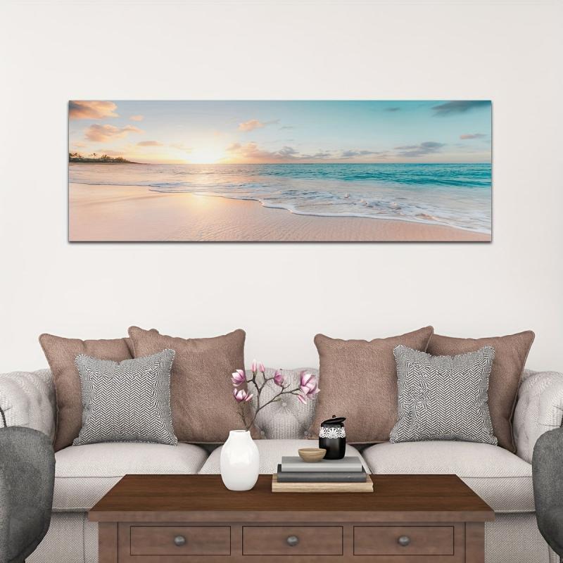 Wave Beach Sunset Canvas Poster Modern Wall Painting