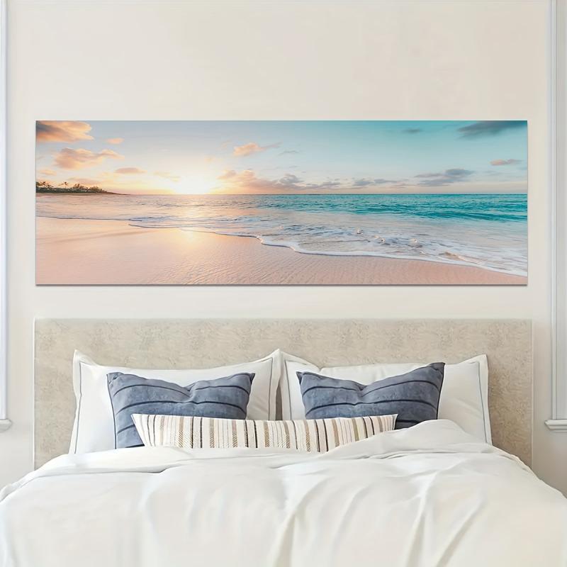 Wave Beach Sunset Canvas Poster Modern Wall Painting
