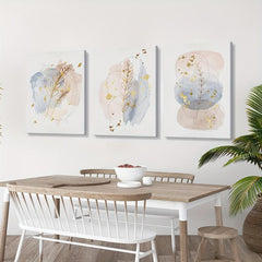 3pcs Abstract Art Canvas Prints Nordic Pink Marble Plant Leaf Patterns