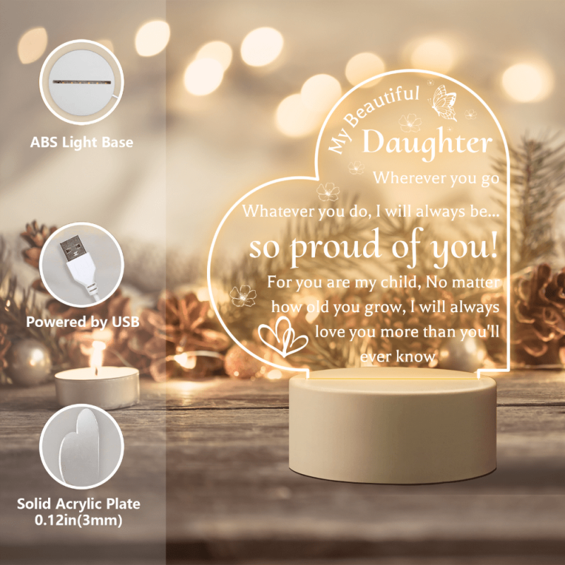 Acrylic Night Light with Base - Perfect Gift for Daughter