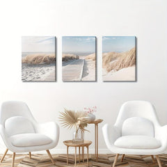 3pcs Framed Coastal Beach Canvas Art 30x39 - Office Wall Decor