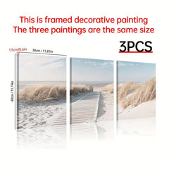 3pcs Framed Coastal Beach Canvas Art 30x39 - Office Wall Decor